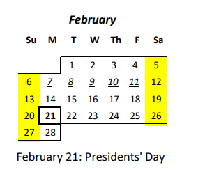 District School Academic Calendar for Waianae Elementary School for February 2022