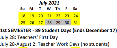 District School Academic Calendar for Hana High & Elementary School for July 2021