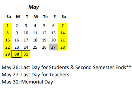 District School Academic Calendar for Makakilo Elementary School for May 2022