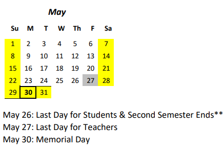 District School Academic Calendar for Waianae Elementary School for May 2022