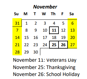 District School Academic Calendar for Paauilo Elementary & Intermediate School for November 2021