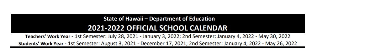 District School Academic Calendar for Kauai High School
