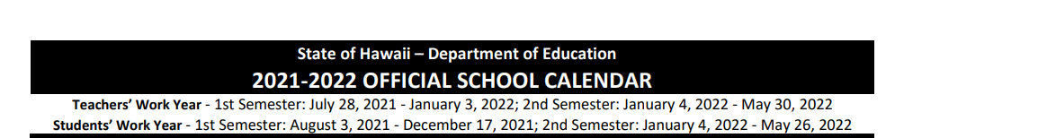 District School Academic Calendar for Waianae Elementary School