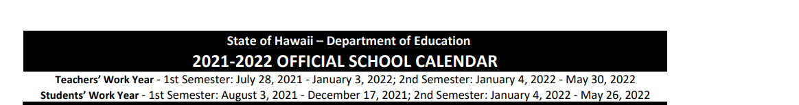 District School Academic Calendar for Kaneohe Elementary School