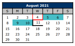 District School Academic Calendar for Lake Country Learning Ctr for August 2021
