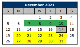 District School Academic Calendar for Hawkins Middle for December 2021