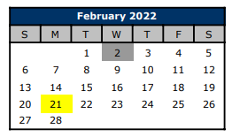 District School Academic Calendar for Hawkins Middle for February 2022
