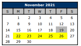 District School Academic Calendar for Hawkins Middle for November 2021