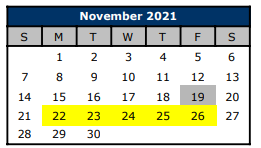 District School Academic Calendar for Lake Country Learning Ctr for November 2021