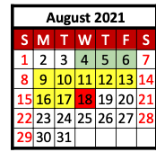 District School Academic Calendar for Hawley Elementary for August 2021