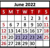 District School Academic Calendar for Hawley Elementary for June 2022