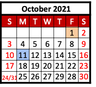 District School Academic Calendar for Hawley Elementary for October 2021