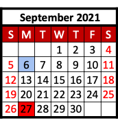 District School Academic Calendar for Hawley Elementary for September 2021