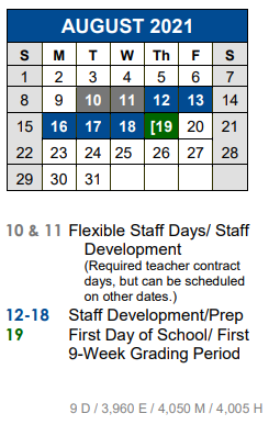 District School Academic Calendar for Blanco Vista Elementary for August 2021