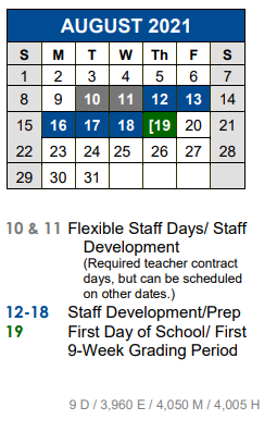 District School Academic Calendar for Academy At Hays for August 2021