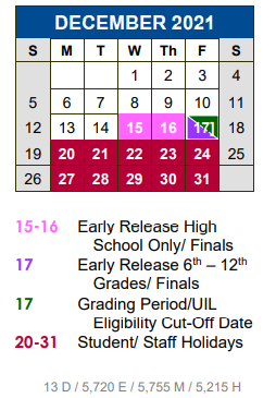 District School Academic Calendar for Armando Chapa Middle School for December 2021