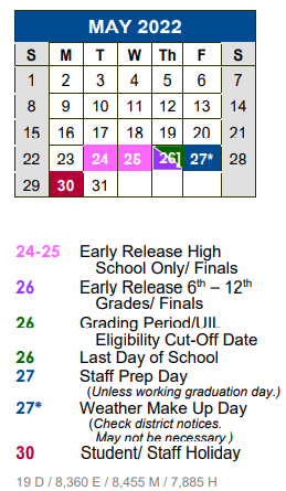District School Academic Calendar for New M S #5 for May 2022
