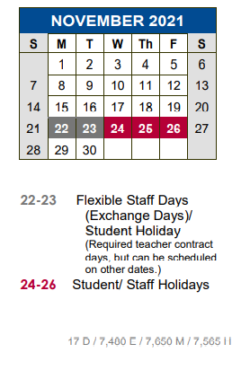District School Academic Calendar for New El #6 for November 2021