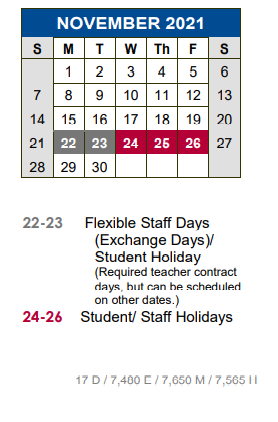 District School Academic Calendar for Blanco Vista Elementary for November 2021