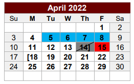 District School Academic Calendar for Hearne Junior High for April 2022