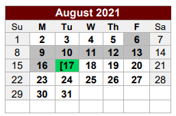 District School Academic Calendar for East Side Elementary for August 2021