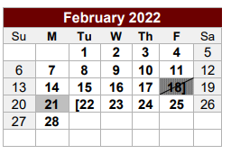 District School Academic Calendar for East Side Elementary for February 2022