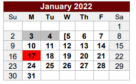 District School Academic Calendar for Hearne High School for January 2022