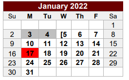 District School Academic Calendar for East Side Elementary for January 2022