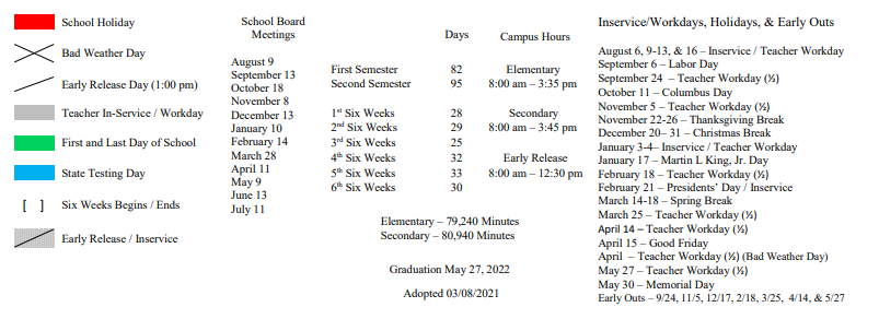 District School Academic Calendar Key for Blackshear Elementary