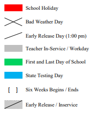 District School Academic Calendar Legend for East Side Elementary