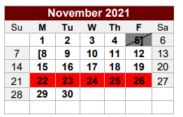 District School Academic Calendar for Hearne High School for November 2021