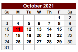 District School Academic Calendar for Hearne High School for October 2021