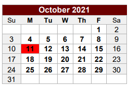 District School Academic Calendar for East Side Elementary for October 2021