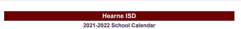 District School Academic Calendar for Hearne Junior High