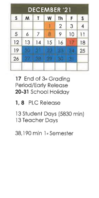 District School Academic Calendar for Hemphill High School for December 2021
