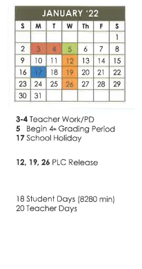 District School Academic Calendar for Hemphill Middle for January 2022