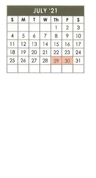 District School Academic Calendar for Hemphill Elementary for July 2021