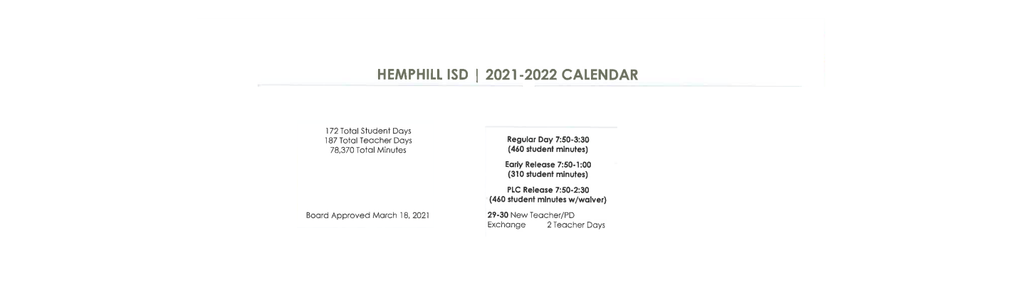 District School Academic Calendar Key for Hemphill High School