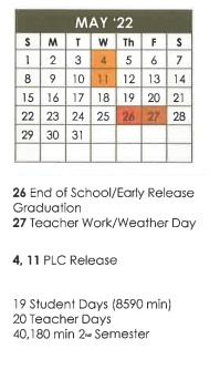 District School Academic Calendar for Hemphill High School for May 2022