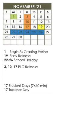 District School Academic Calendar for Hemphill Middle for November 2021