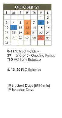 District School Academic Calendar for Hemphill Middle for October 2021