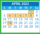 District School Academic Calendar for Springfield Park Elementary for April 2022