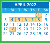 District School Academic Calendar for Moody Middle for April 2022