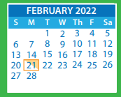 District School Academic Calendar for Moody Middle for February 2022