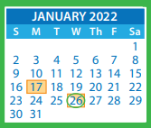 District School Academic Calendar for Glen Lea Elementary for January 2022