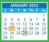District School Academic Calendar for Moody Middle for January 2022