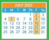 District School Academic Calendar for Johnson Elementary for July 2021
