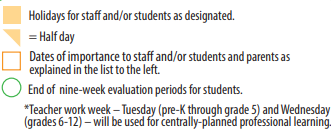 District School Academic Calendar Legend for Three Chopt Elementary