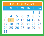 District School Academic Calendar for Arthur Ashe, JR. Elementary for October 2021