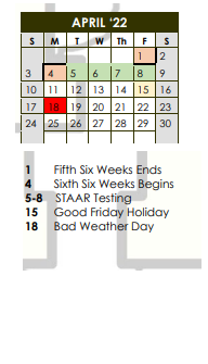 District School Academic Calendar for Henrietta Middle School for April 2022